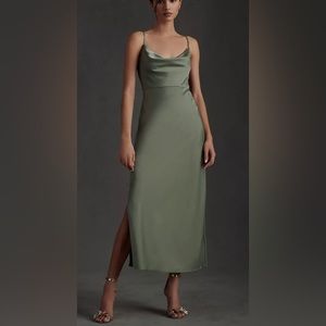Anthropologie Cali Satin Cowl-Neck Midi Slip Dress